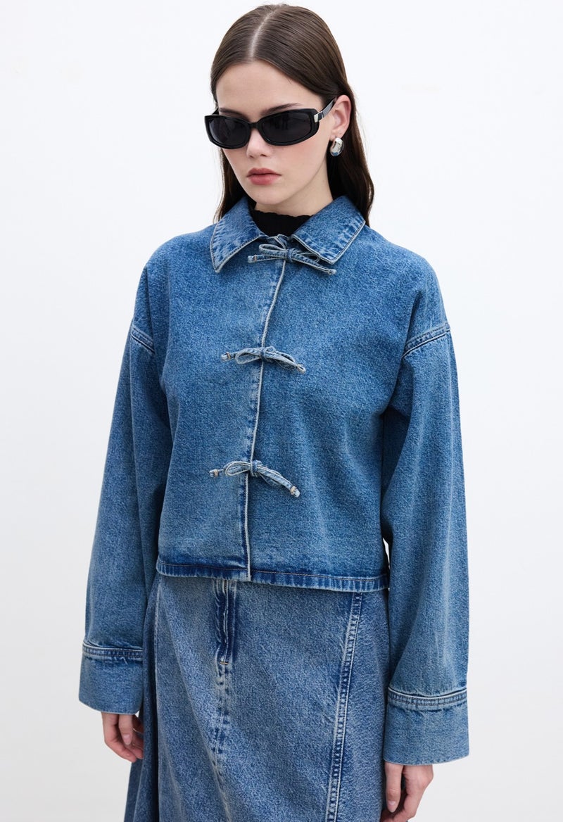 Manuka Lace-Up Denim Blouse Blue  - Image 5