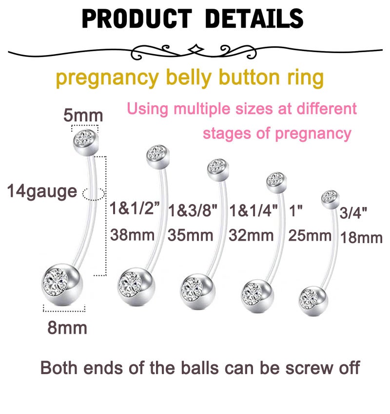MODRSA 8-10pcs Pregnancy Maternity Belly Button Rings Flexible Bioplast Long Bar Navel Rings Retainer Body Piercing 14G 1&1/2 Inch Length - Image 2