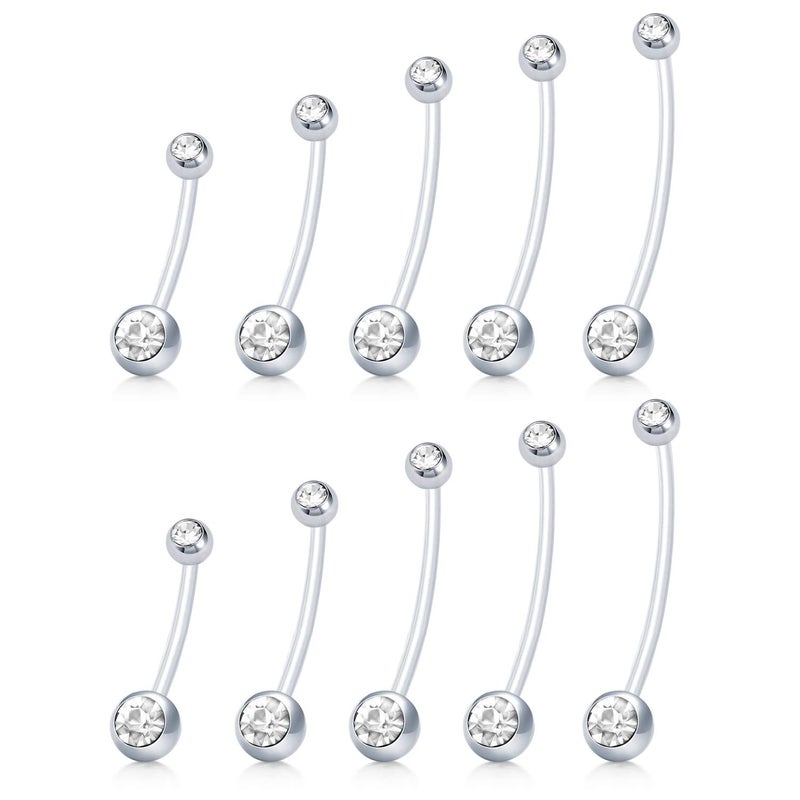 MODRSA 8-10pcs Pregnancy Maternity Belly Button Rings Flexible Bioplast Long Bar Navel Rings Retainer Body Piercing 14G 1&1/2 Inch Length - Image 1