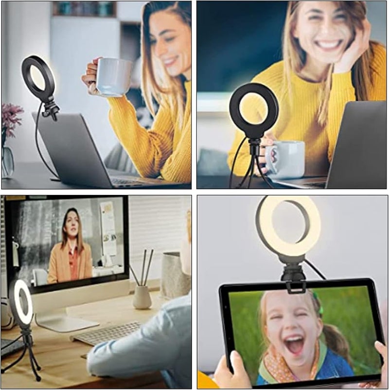 4 Inch Round LED Fill Light Portable for Online Meeting Live Streaming Vlog Filming Adjustable Color Temperature Brightness - Image 3