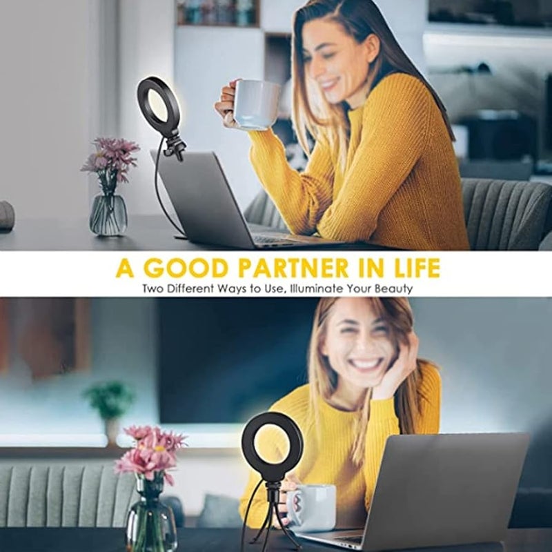 4 Inch Round LED Fill Light Portable for Online Meeting Live Streaming Vlog Filming Adjustable Color Temperature Brightness - Image 4