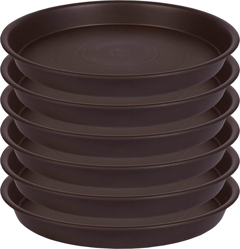 Angde 6 Pack Plant Saucer Tray 6â€œ, 4 6 8 10 12 14 16 18 inch Saucers, Heavy Duty Plastic Drip Trays for Indoor, Plant Water Drainage Trays for Pots Base, Planter Flower Dishes for Plants (6â€œ, Brown) - Image 1