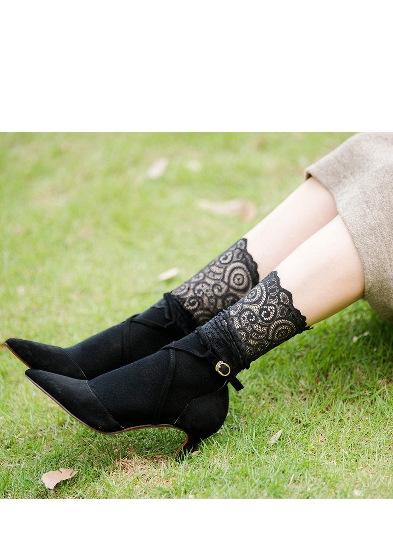 KASTWAVE 3 Pairs Women Lace Socks, Transparent Mesh Ruffle Dress Ankle Socks & Delicate Lace Detailswith - Image 5