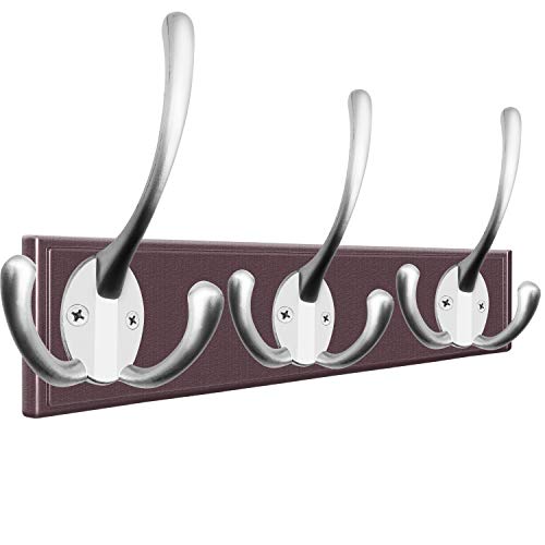 IBosins 6 Pack Big Heavy Duty Three Prongs Coat Hooks Wall Mounted with 24 Screws (Two Types of Screws Included) Retro Double Utility Rustic Hooks for Thick Coat, Big Heavy Bags (Matte Nickel) - Image 3