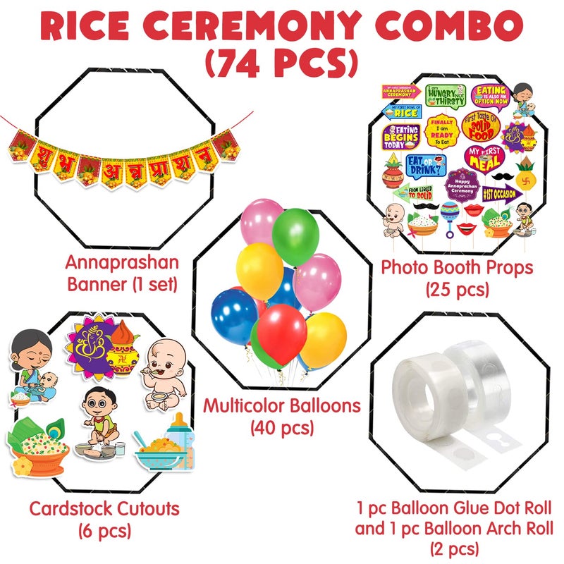 Zyozique Annaprasanam Cardstock Cutout with Annaprasanam Paper Bunting Paper Banner Hindi Font Shubh Annaprashan and Balloon,Photo Booth Props (Pack of 74) - Image 2