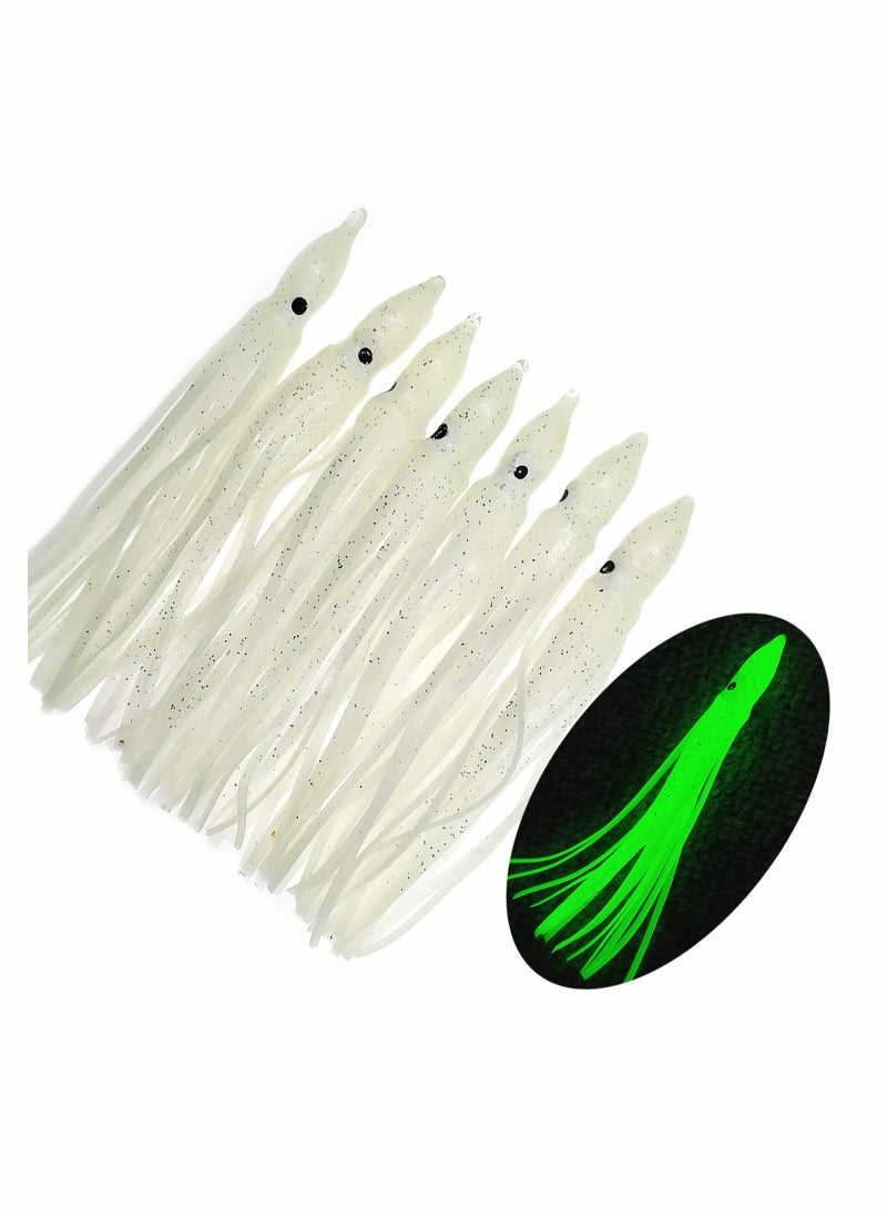 Excefore Fishing Squid Skirts Glow Lures Luminous Octopus SkirtsTrolling Lure Soft Plastic Fishing Bait for Bass Salmon Trout,9cm/3.54in, Pack of 10  - Image 1