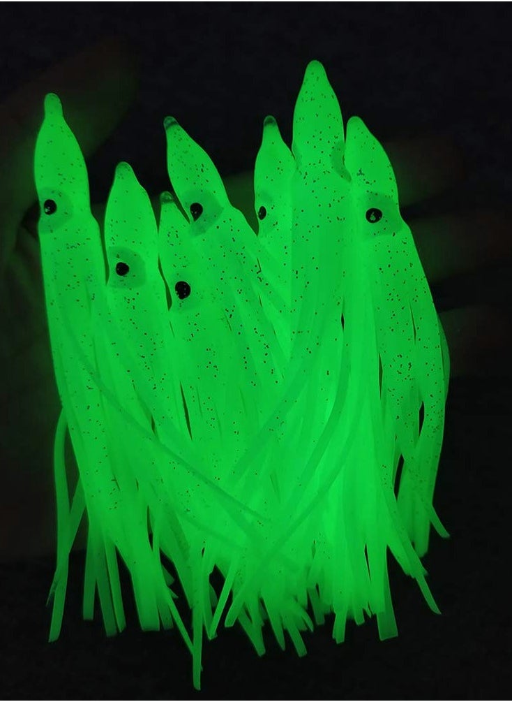 Excefore Fishing Squid Skirts Glow Lures Luminous Octopus SkirtsTrolling Lure Soft Plastic Fishing Bait for Bass Salmon Trout,9cm/3.54in, Pack of 10  - Image 2