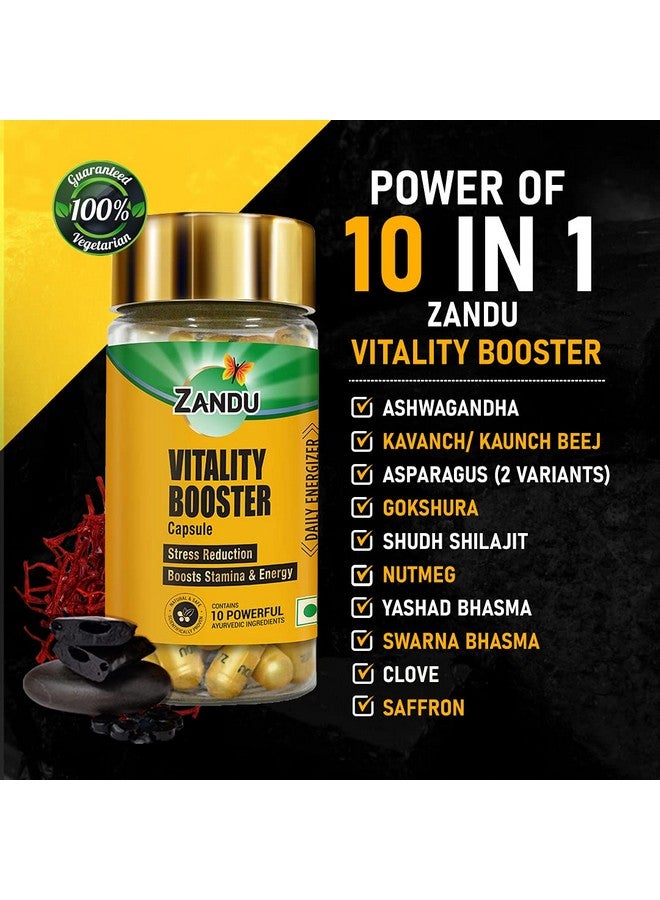Zandu كبسولات زاندو لتعزيز الحيوية، مع فوائد الأشواغاندا، سافيد موسلي، غوكشور، شوجا شجليجيت، تساعد على تعزيز الطاقة والقوة - عبوة تحتوي على 60 كبسولة نباتية - Image 2