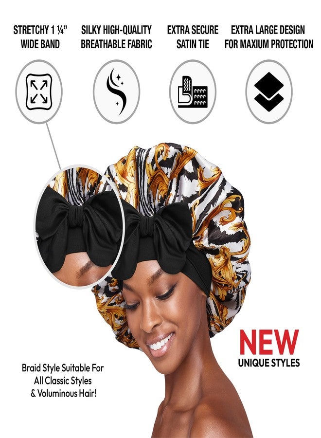 Red by Kiss Silky Satin Tie Bonnet - Adjustable Tie & Elastic for Secure Fit, Protects Natural and Relaxed Hair, Protective Styles, Anti Breakage (Luxe/Zebra, XL) - Image 2