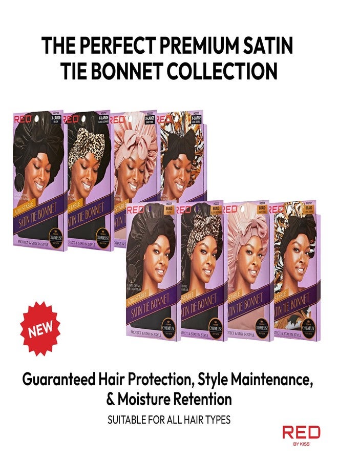 Red by Kiss Silky Satin Tie Bonnet - Adjustable Tie & Elastic for Secure Fit, Protects Natural and Relaxed Hair, Protective Styles, Anti Breakage (Luxe/Zebra, XL) - Image 4