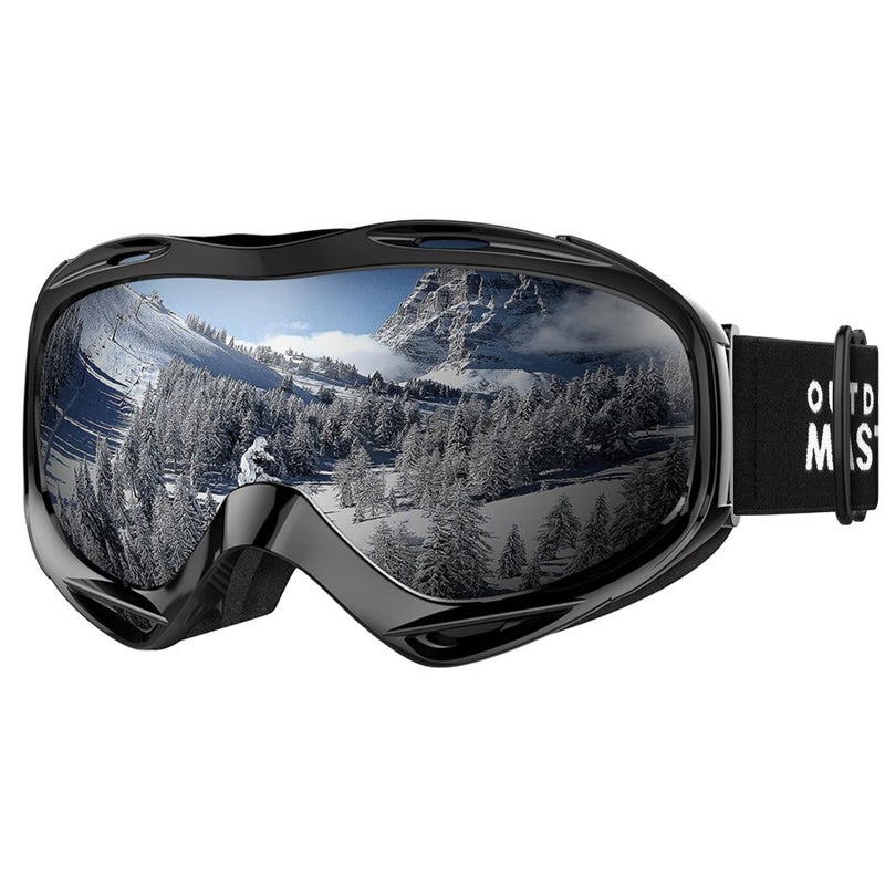 OutdoorMaster OTG Ski Goggles - Over Glasses Ski/Snowboard Goggles for Men, Women & Youth - 100% UV Protection (Black Frame + VLT 10% Grey Lens with REVO Silver) - Image 1
