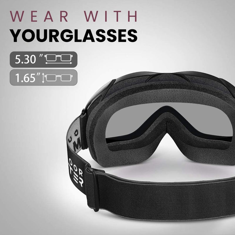 OutdoorMaster OTG Ski Goggles - Over Glasses Ski/Snowboard Goggles for Men, Women & Youth - 100% UV Protection (Black Frame + VLT 10% Grey Lens with REVO Silver) - Image 2