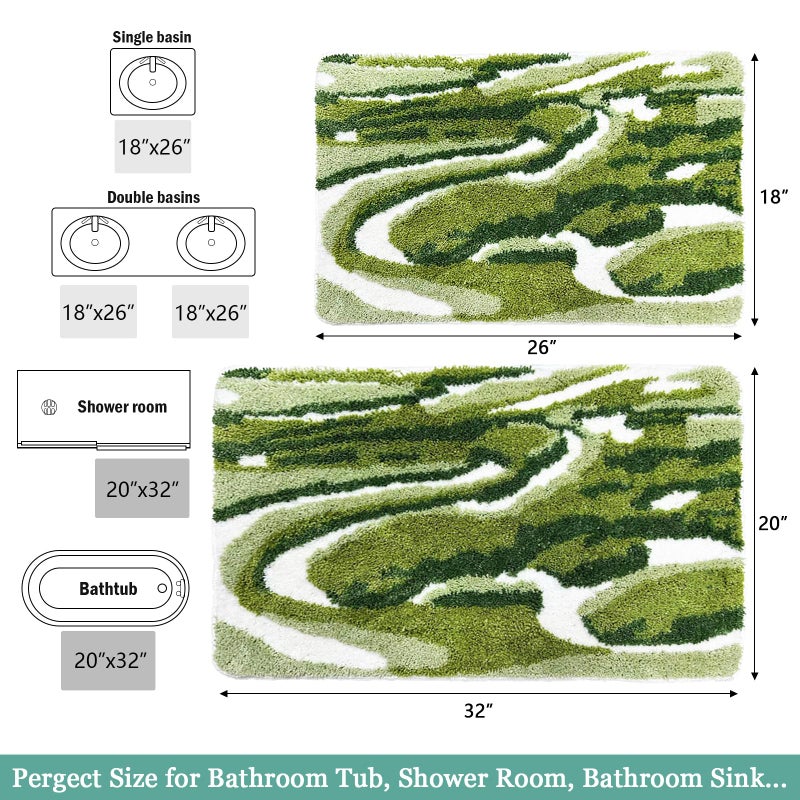 Homantic Bathroom Rugs Sets 2 Piece  Green Natural Scenery Bath Mat Set  Absorbent Bath Mats for Bathroom Floor Set of 2  Green Bathroom Rug set Bath Rug Set Moss Bathroom D?cor 18x26 + 20x32 - Image 2