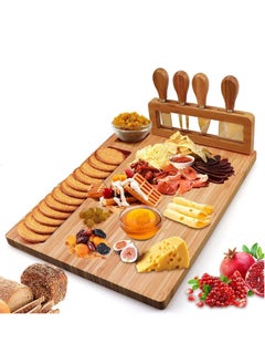Arabest Bamboo Cheese Board Set, Cheese Tray, Charcuterie Board and Serving Meat Platter with 4 Stainless Steel Cheese Knives, Ideal for Wedding Gifts Birthday Party  - Image 1