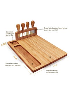 Arabest Bamboo Cheese Board Set, Cheese Tray, Charcuterie Board and Serving Meat Platter with 4 Stainless Steel Cheese Knives, Ideal for Wedding Gifts Birthday Party  - Image 5