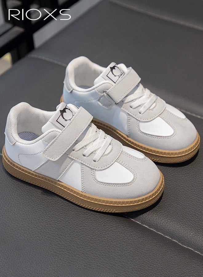 ريوكس أحذية رياضية كاجوال للأطفال، أحذية شمواه سهلة الارتداء للأولاد والبنات، أحذية مريحة واسعة مستديرة، أحذية أطفال حافية القدمين مضادة للانزلاق، حذاء لوفر كلاسيكي للجري والارتداء اليومي، أحذية أطفال كاكي - Image 2