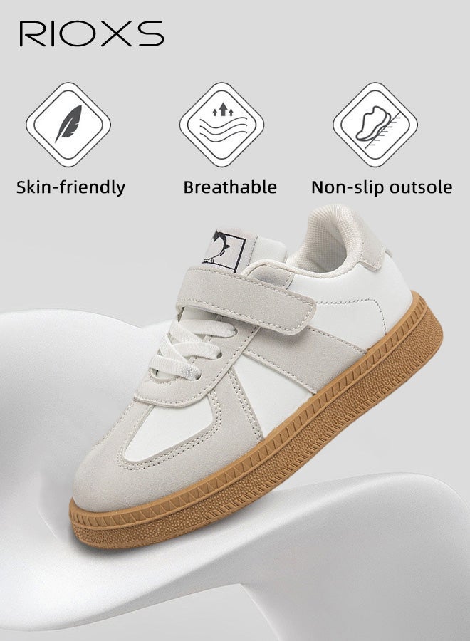 ريوكس أحذية رياضية كاجوال للأطفال، أحذية شمواه سهلة الارتداء للأولاد والبنات، أحذية مريحة واسعة مستديرة، أحذية أطفال حافية القدمين مضادة للانزلاق، حذاء لوفر كلاسيكي للجري والارتداء اليومي، أحذية أطفال كاكي - Image 4