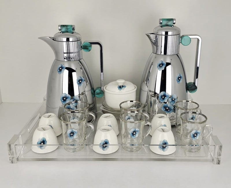 22Pieces New Full Set Thermose 2Thermos 6Teacup With 6saucer 6Guava Cup 1Sugar Bowl 1Tray