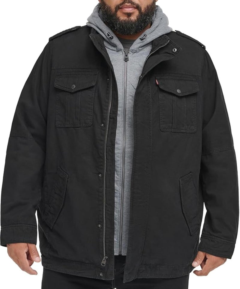 Levi's Men's Washed Cotton Military Jacket with Removable Hood (Standard and Big & Tall), Black, 2X-Large Tall - Image 1