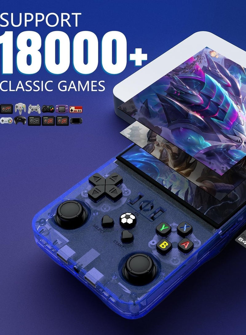 جوشبيرغ وحدة تحكم ألعاب محمولة R36MAX ريترو، أكثر من 18000 لعبة عالية الدقة، وحدة تحكم فيديو ريترو صغيرة، شاشة IPS 4.0 بوصة، ذاكرة 64 جيجابايت، وحدة تحكم ألعاب فيديو أركيد محمولة هدية للبالغين، لون أزرق - Image 3