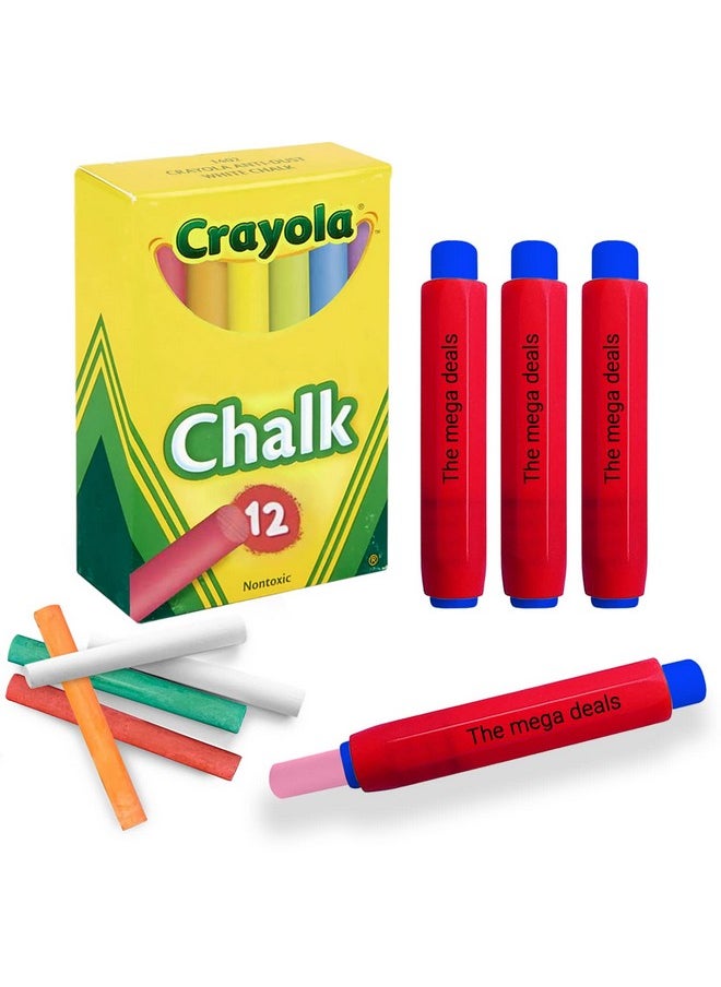 The Mega Deals - Chalk - 12 Pack Chalkboard Chalk With 4 Chalk Holder - 12 Colored Chalk, Non Toxic Chalk For Chalkboard, Thin Kids Chalk Great For School, Office, Kids And Teacher Use - Image 1