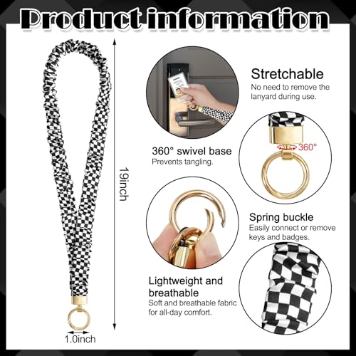 HONSIO Scrunchie Teacher Lanyards for ID Badges, Checkered Neck Lanyard for Keys Stretchy Straps with Card Holder for Women - Image 2