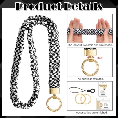 HONSIO Scrunchie Teacher Lanyards for ID Badges, Checkered Neck Lanyard for Keys Stretchy Straps with Card Holder for Women - Image 3