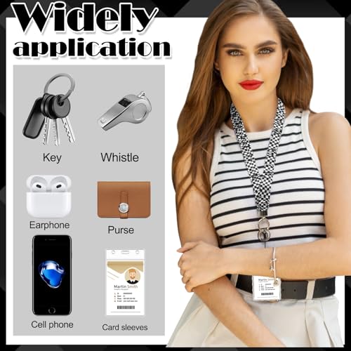 HONSIO Scrunchie Teacher Lanyards for ID Badges, Checkered Neck Lanyard for Keys Stretchy Straps with Card Holder for Women - Image 4