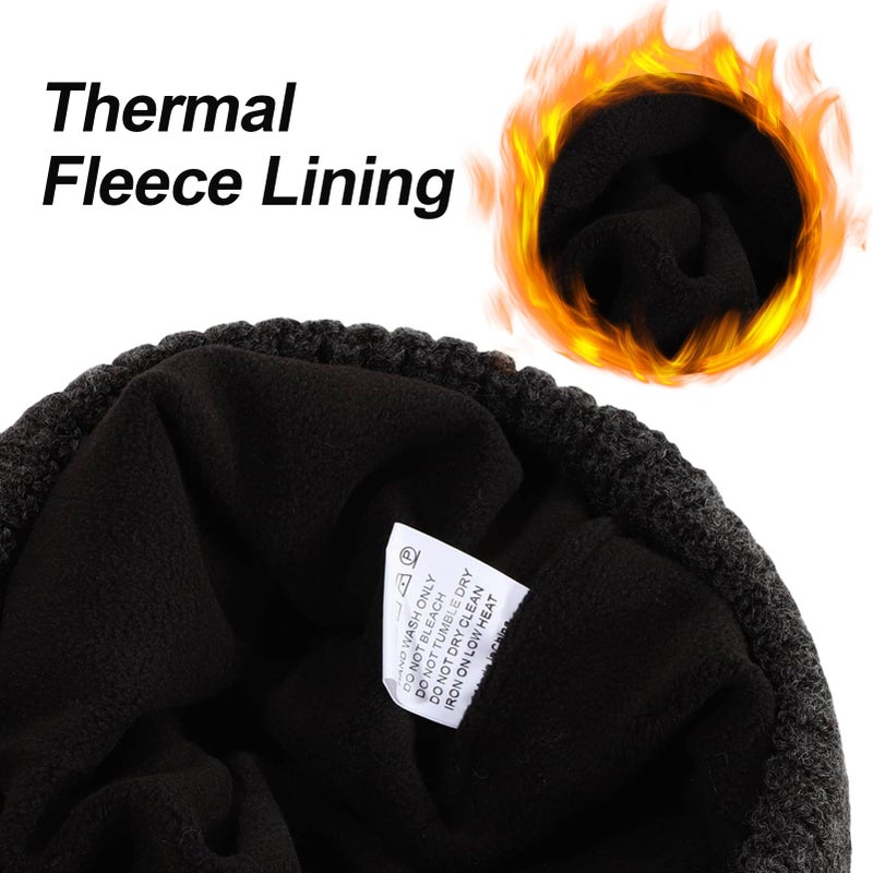 LUCKYBUNNY M/L/XL/XXL Wool Cuff Beanie for Men Women, Fleece Lined Warm Winter Hats Knit Skull Cap for Big Head Black - Image 3