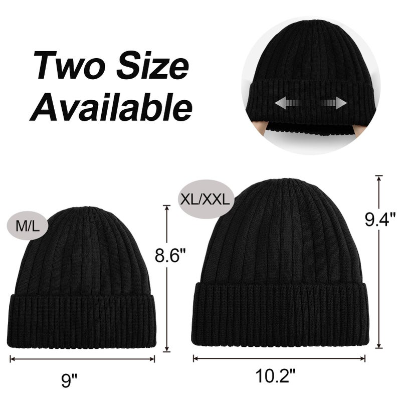 LUCKYBUNNY M/L/XL/XXL Wool Cuff Beanie for Men Women, Fleece Lined Warm Winter Hats Knit Skull Cap for Big Head Black - Image 5