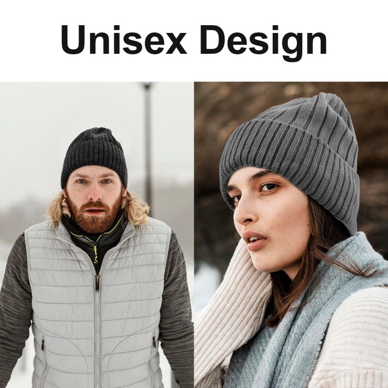 LUCKYBUNNY M/L/XL/XXL Wool Cuff Beanie for Men Women, Fleece Lined Warm Winter Hats Knit Skull Cap for Big Head Black - Image 4