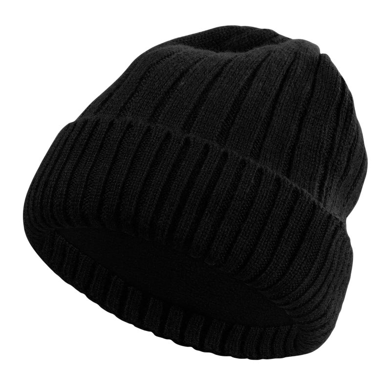LUCKYBUNNY M/L/XL/XXL Wool Cuff Beanie for Men Women, Fleece Lined Warm Winter Hats Knit Skull Cap for Big Head Black - Image 1