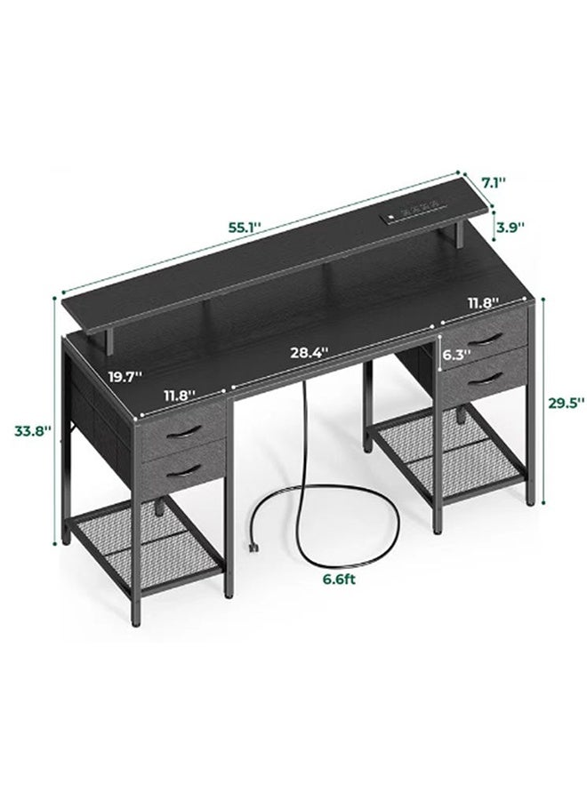KLNAMAEAAN Black Computer Desk with Large Storage for Home Office or Bedroom Workspace - Image 4