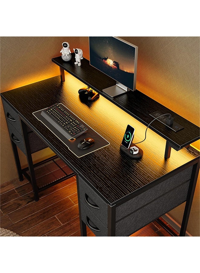 KLNAMAEAAN Black Computer Desk with Large Storage for Home Office or Bedroom Workspace - Image 3