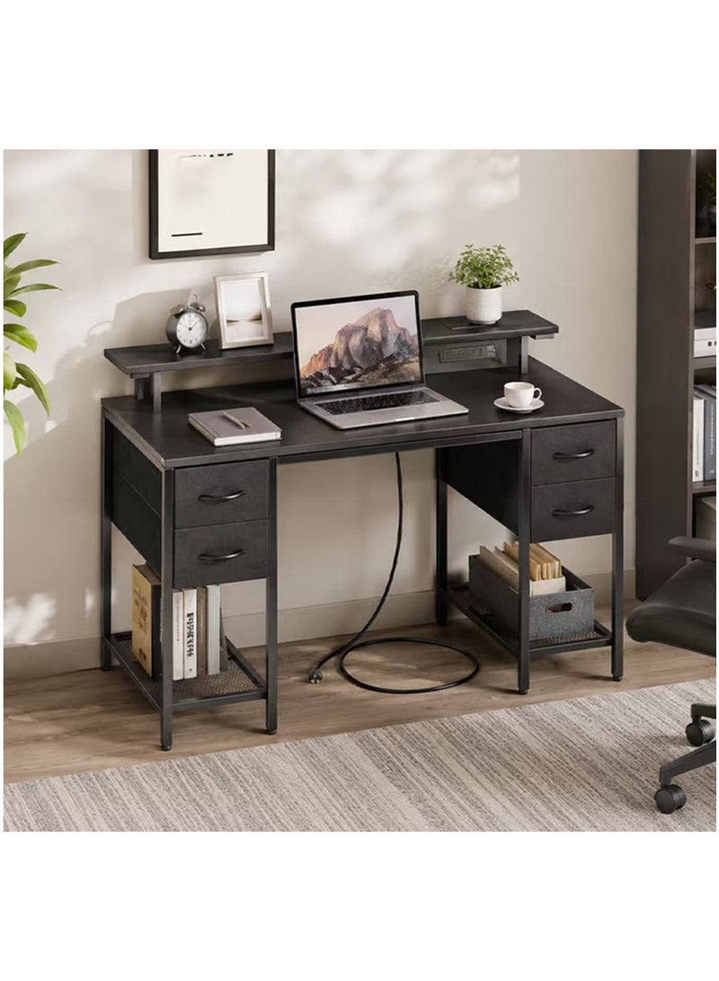 KLNAMAEAAN Black Computer Desk with Large Storage for Home Office or Bedroom Workspace - Image 1