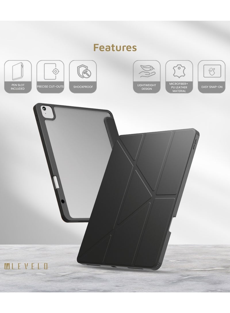 LEVELO Conver Clear Back Hybrid Case for iPad Air 13" 2024 / Easy Snap-On / Precise Cut-Outs / Lightweight and Durable Cover - Black - Image 2