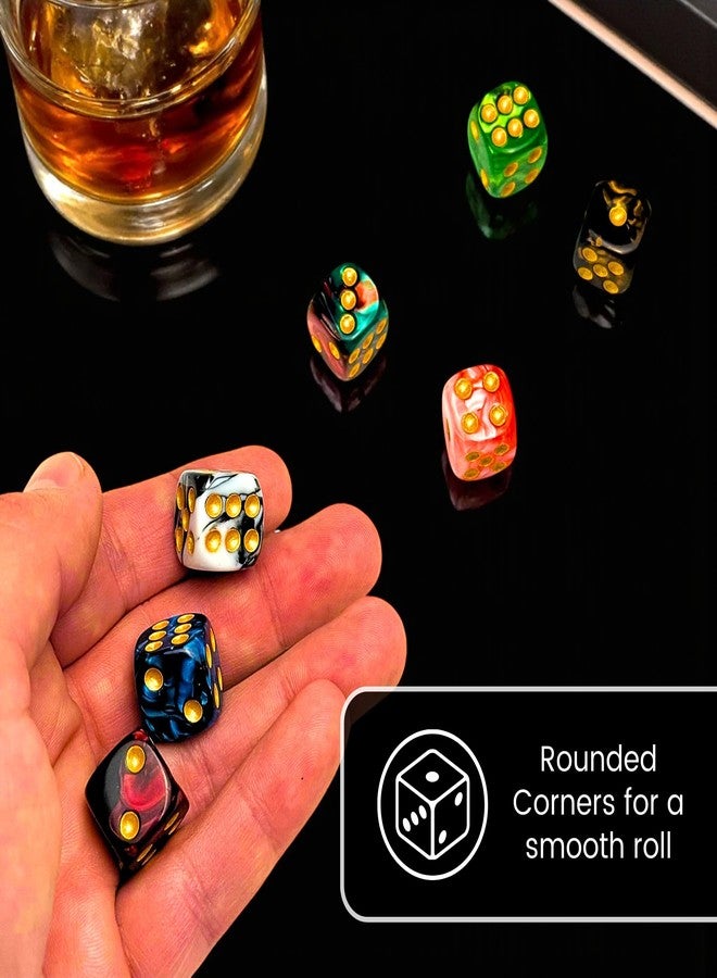 Luck Lab مجموعة نرد لاك لاب المكونة من 48 قطعة من النرد ذي 6 أوجه بقطر 16 مم بنمط دوامة رخامية وزوايا مستديرة - نرد لألعاب الطاولة مثل MTG وDND وTenzi وFarkle وYahtzee وBunco أو لتعليم الرياضيات (حلقة ذهبية متعددة الألوان). - Image 5