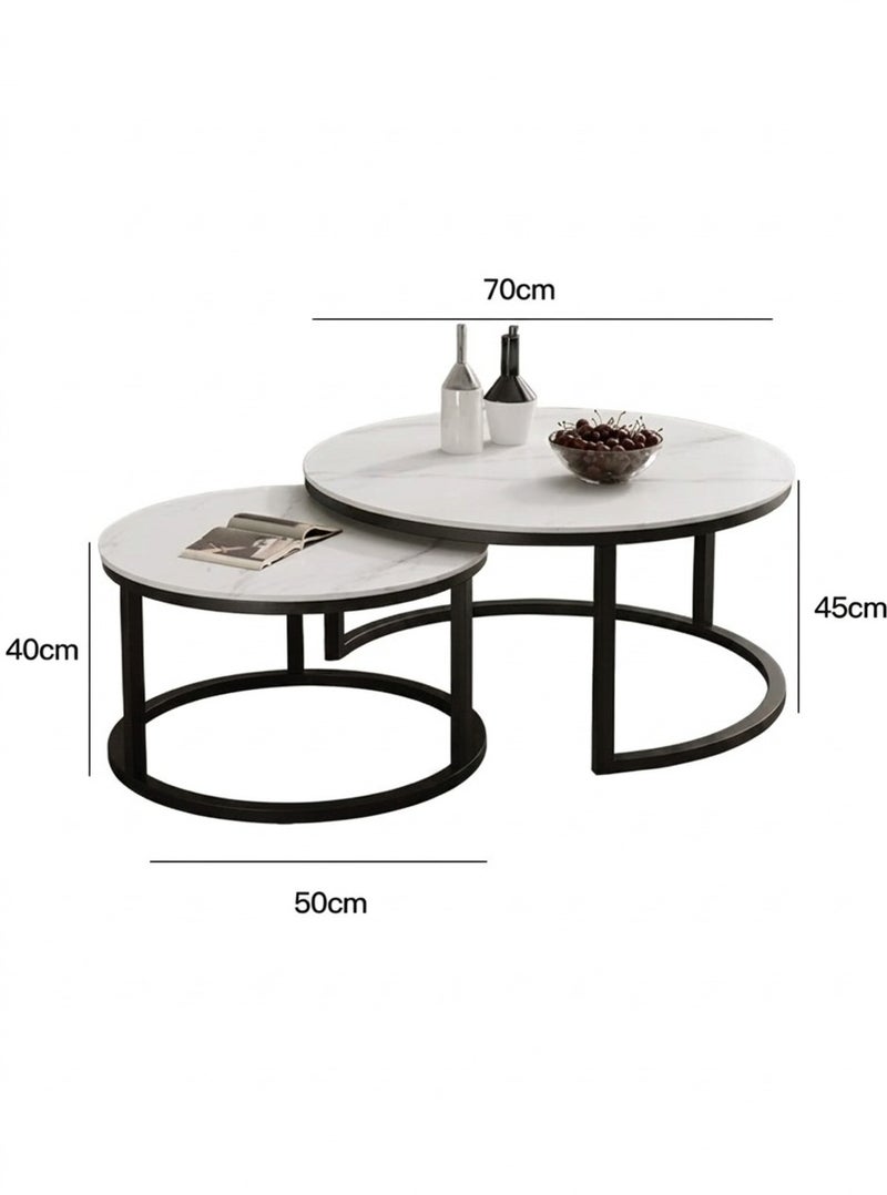 AGD Style Coffee Tables Set Mordern Nordic End Tables For Living Room 2 Round Nesting Tables - Image 3
