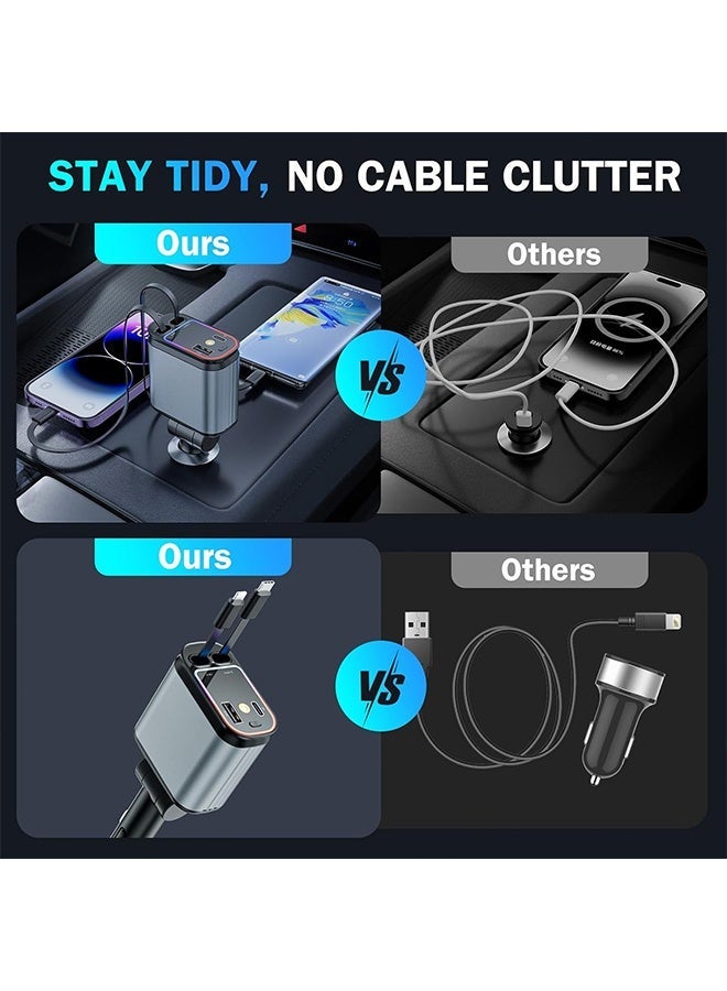 general شاحن سيارة مع ضوء النجوم، محول شاحن سيارة سريع 120 واط، شاحن سيارة قابل للسحب 4 في 1 مع 2 منفذ USB، توافق عالمي مع جميع الأجهزة - Image 5