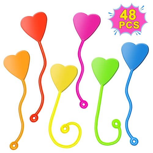 Genuvi Valentines Sticky Hands Bulk 48PCS Valentines Day Gifts for Kids Classroom Prizes Valentines Party Favors for Kids Stretchy Heart Sticky Hand Toy Valentines Day Goodie Bag Stuffers Kid Party Supplies - Image 1