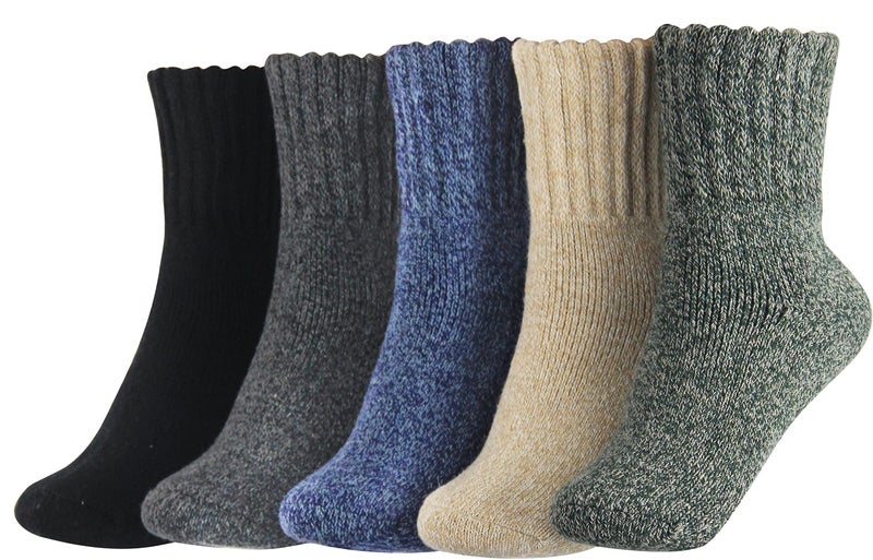 BenSorts Women Warm Solid Socks Ladies Thick Warm Cozy Crew Socks for Female Gray Beige Blue Green Black 5 Pairs Pack - Image 1