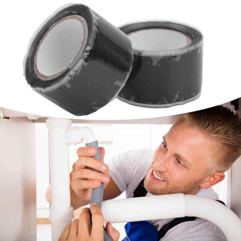 2PCS Self Fusing Silicone Tapes Insulation Waterproof Adhesive Tape for Water Pipe Hose Repairing Black - Image 4