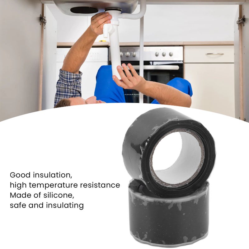 2PCS Self Fusing Silicone Tapes Insulation Waterproof Adhesive Tape for Water Pipe Hose Repairing Black - Image 3