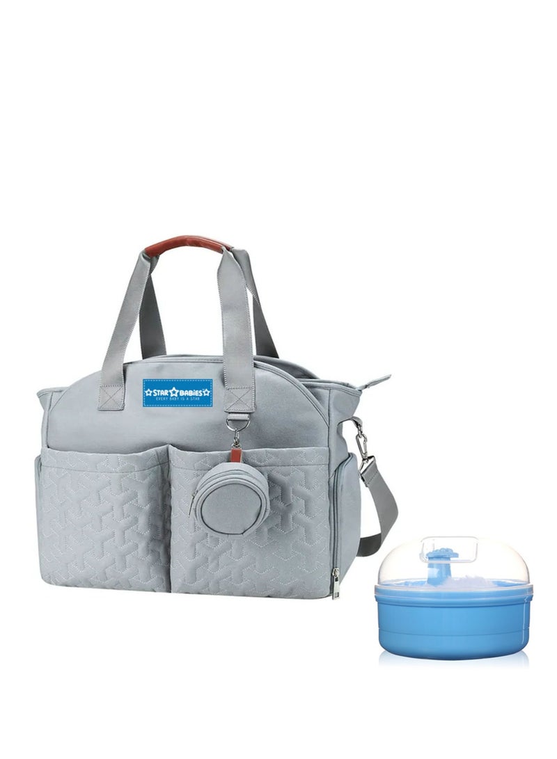 STAR BABiES Pack of 2 (Diaper Portable Bag with Pacifier Bag Large-capacity, Baby Powder Puff)-Blue - Image 1