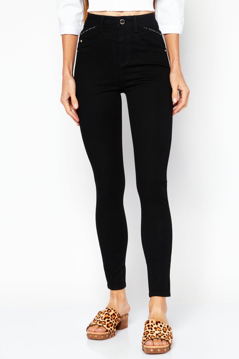 VERO MODA Women Regular Fit Washed Denim Jeans, Black - Image 1