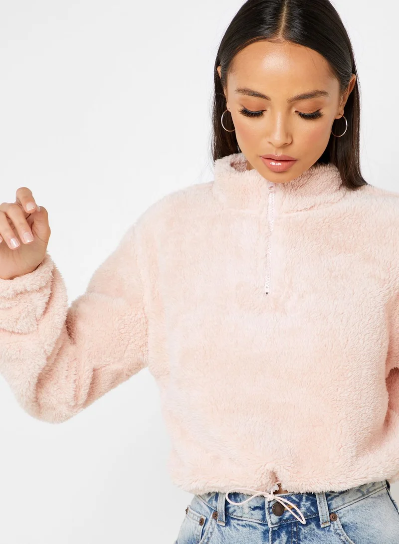 FOREVER 21 Zip Detail Teddy Sweater
