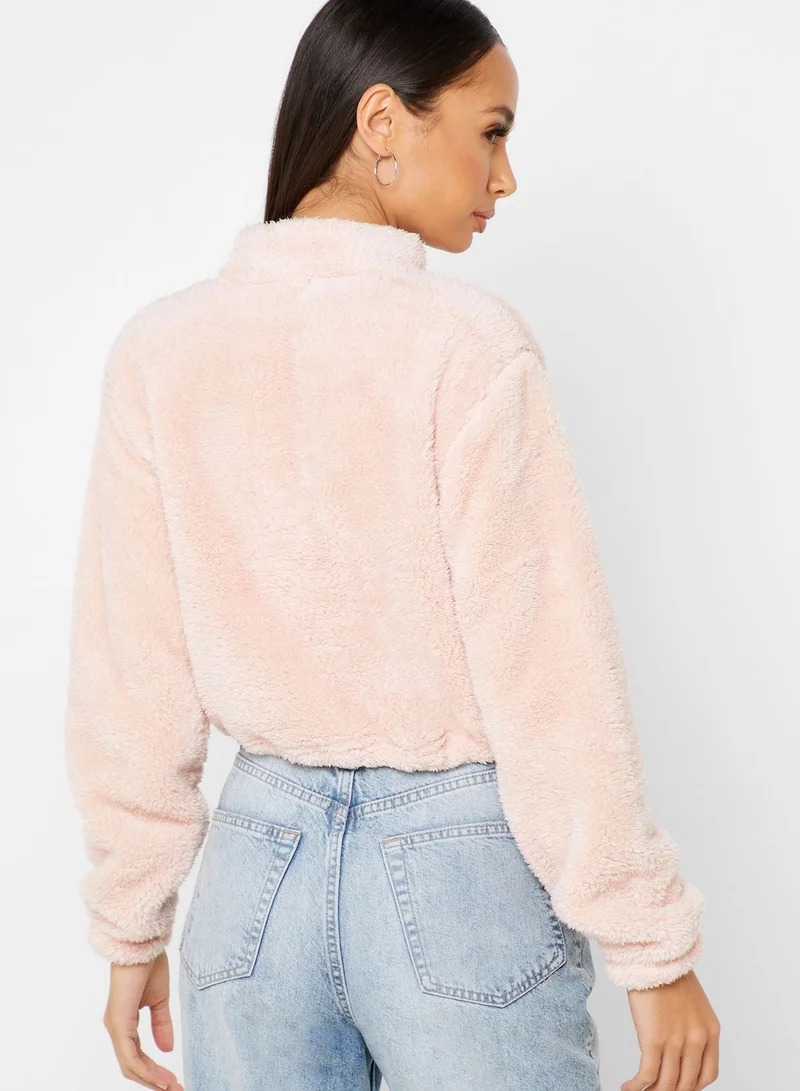 FOREVER 21 Zip Detail Teddy Sweater
