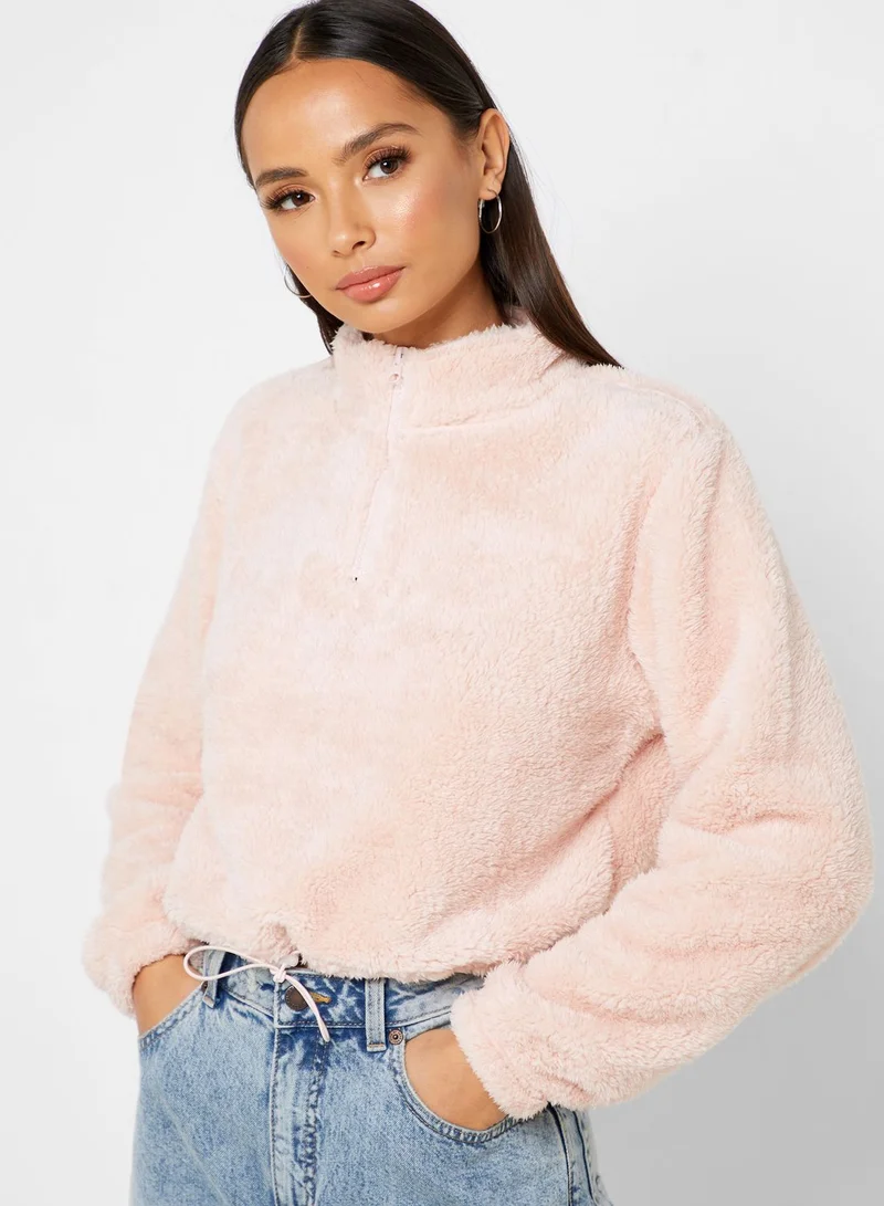 FOREVER 21 Zip Detail Teddy Sweater