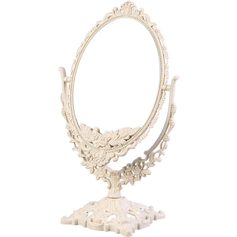 Vintage Vanity Mirror Cream White Retro Tabletop Makeup Mirror For Bedroom Dormitory Decorative - Image 2