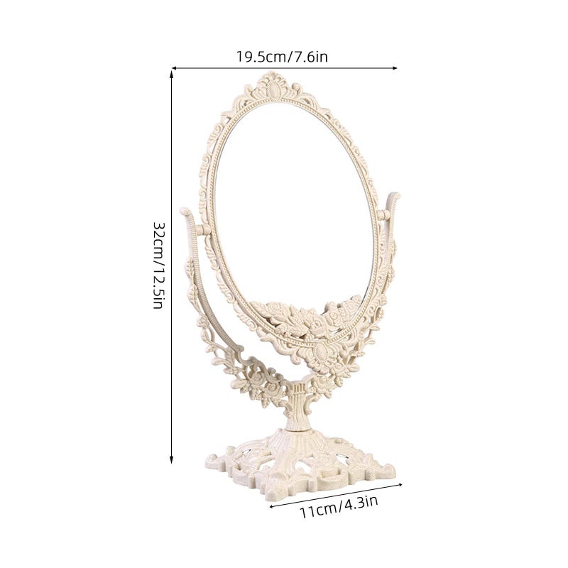 Vintage Vanity Mirror Cream White Retro Tabletop Makeup Mirror For Bedroom Dormitory Decorative - Image 3